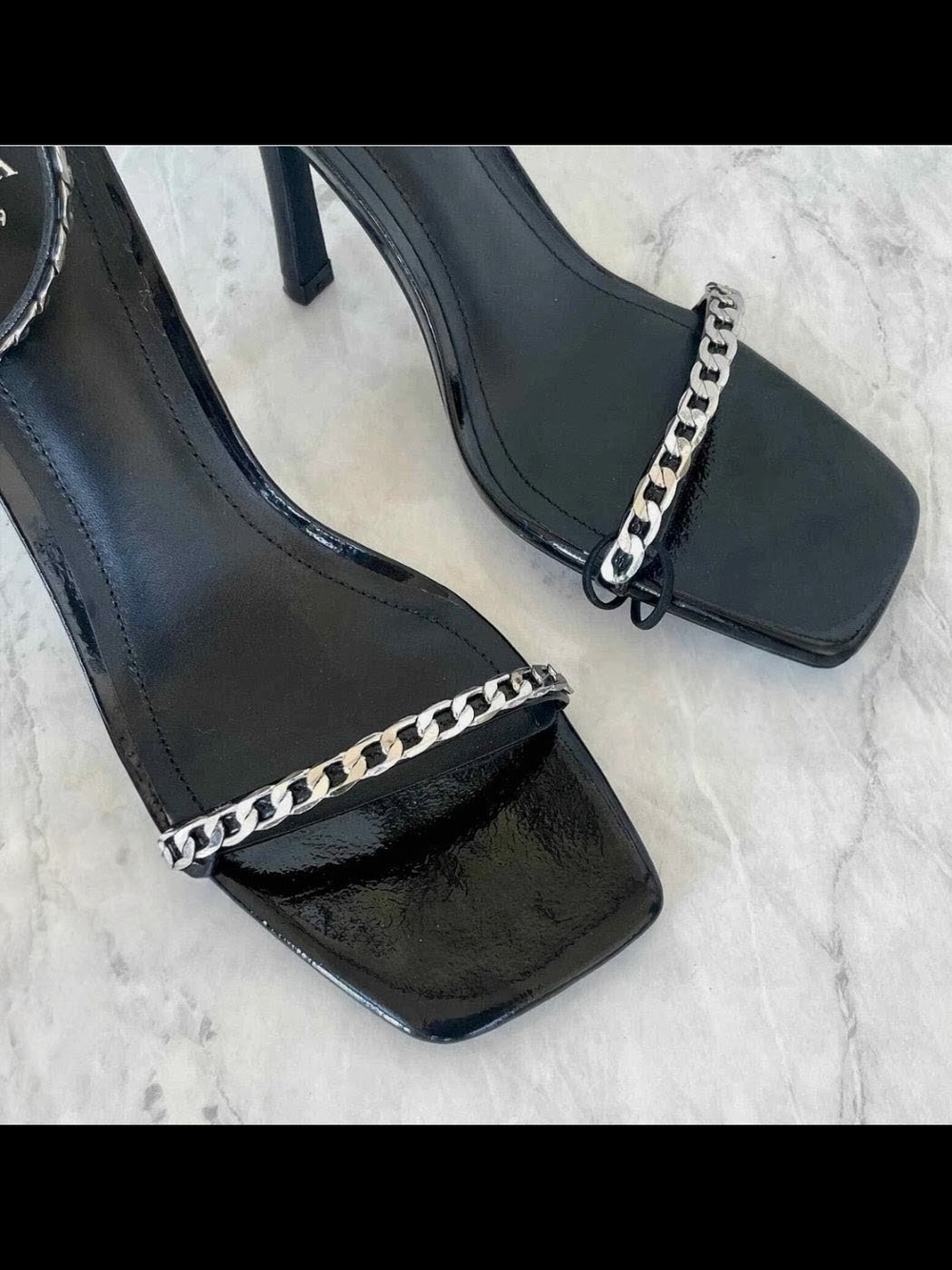 Zara Black Patent Chain-Strap Heeled Sandals — Sz 38 (US 7.5/8) - Picture 2 of 15
